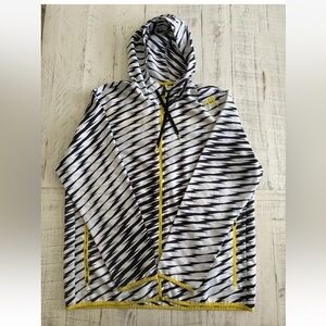 Adidas Black and White Patterned windbreaker Hoodie with Yellow Accents